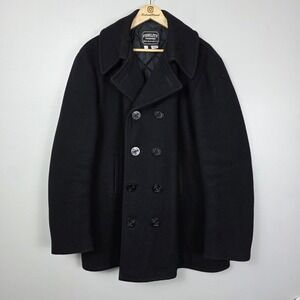 Fidelity Outerwear Boston Black Wool Double Breasted Pea Coat Made in USA 46L